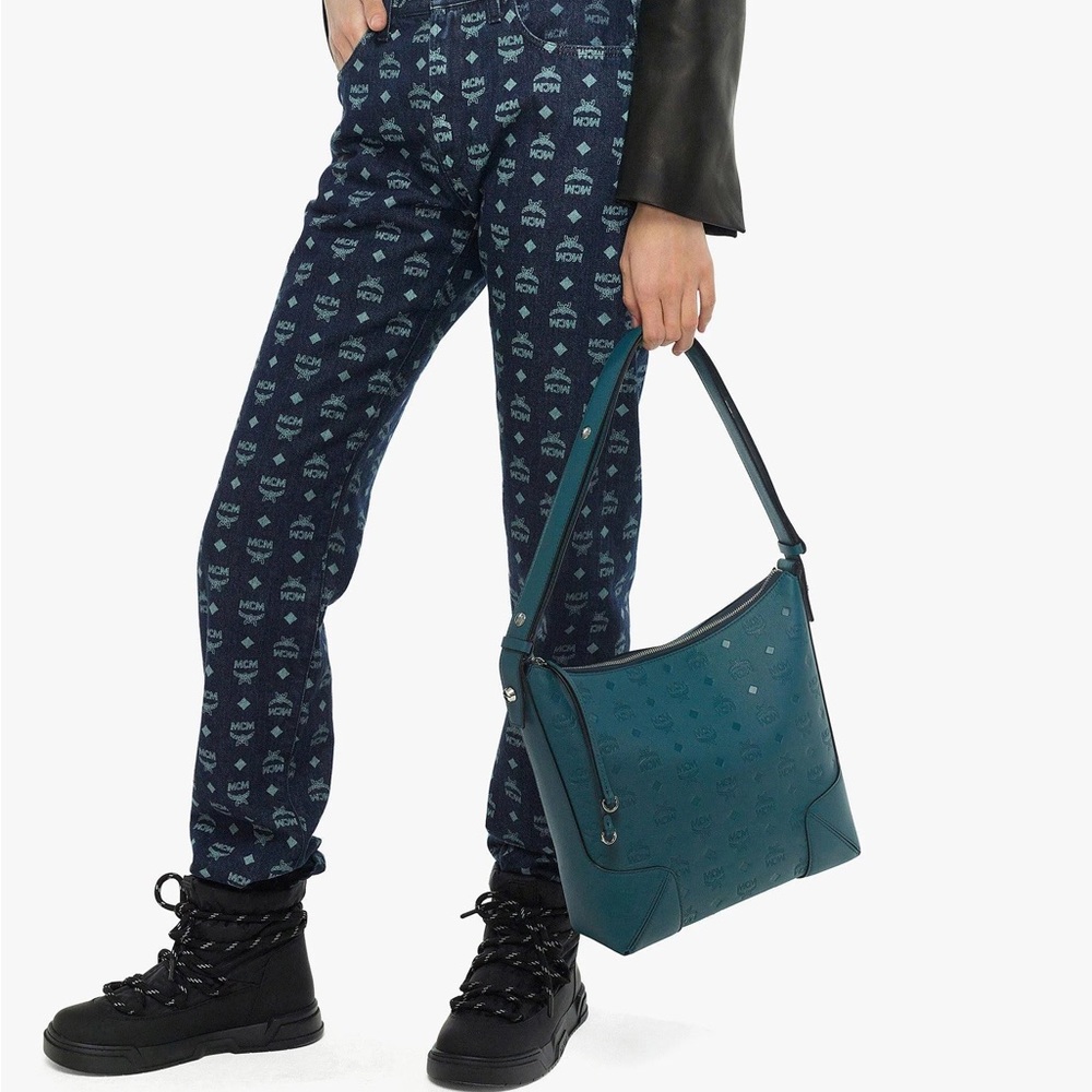 Mcm Aren Hobo in Monogram Leather Deep Teal Monogram Leather NWT - Picture 4 of 11